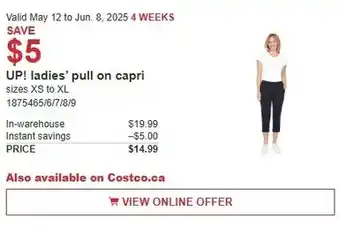 Costco UP! ladies' pull on capri offer