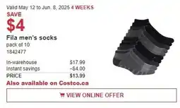 Costco Fila men's socks offer