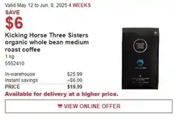 Costco Kicking Horse Three Sisters organic whole bean medium roast coffee offer