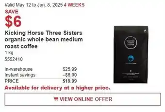 Costco Kicking Horse Three Sisters organic whole bean medium roast coffee offer