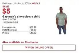 Costco Gap men's short sleeve shirt offer