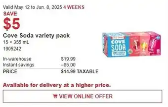 Costco Cove soda variety pack offer