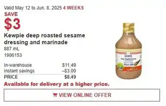 Costco Kewpie deep roasted sesame dressing and marinade offer