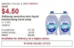 Costco Softsoap sensitive skin liquid moisturizing hand soap offer