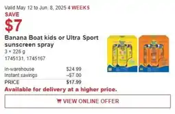 Costco Banana boat kids or ultra sport sunscreen spray offer