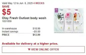 Costco Olay fresh outlast body wash offer