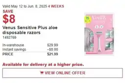 Costco Venus Sensitive Plus aloe disposable razors offer