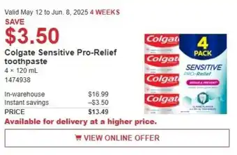 Costco Colgate sensitive pro-relief toothpaste offer