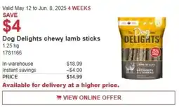 Costco Dog delights chewy lamb sticks offer