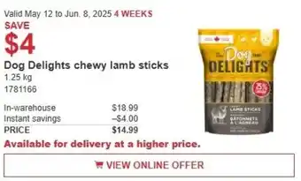 Costco Dog delights chewy lamb sticks offer