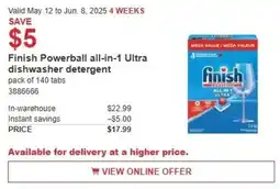 Costco Finish powerball all-in-1 ultra dishwasher detergent pack of 140 tabs offer