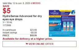 Costco Hydra Sense Advanced for dry eyes eye drops offer