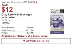 Costco Olay retinol24 max night moisturizer offer