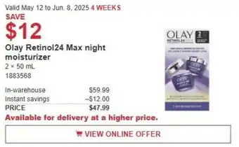 Costco Olay retinol24 max night moisturizer offer