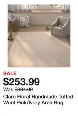 Wayfair Claro Floral Handmade Tufted Wool Pink/Ivory Area Rug offer