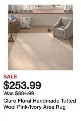 Wayfair Claro Floral Handmade Tufted Wool Pink/Ivory Area Rug offer