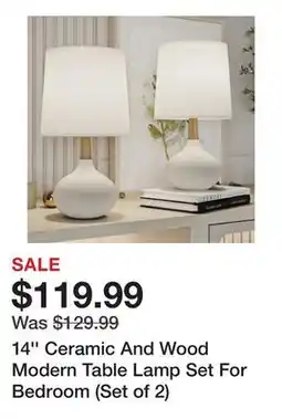 Wayfair 14'' Ceramic And Wood Modern Table Lamp Set For Bedroom (Set of 2) offer