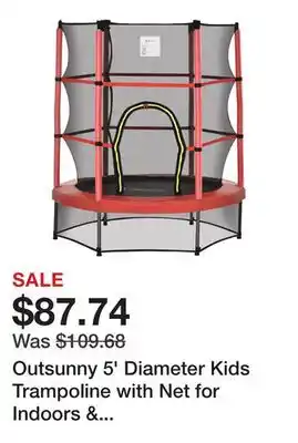 Bed Bath & Beyond Outsunny 5' Diameter Kids Trampoline with Net for Indoors & Outdoors, Ages 3 to 6 offer