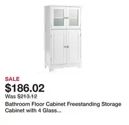 Bed Bath & Beyond Bathroom Floor Cabinet Freestanding Storage Cabinet with 4 Glass Doors - White offer