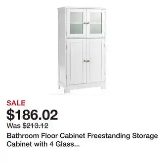 Bed Bath & Beyond Bathroom Floor Cabinet Freestanding Storage Cabinet with 4 Glass Doors - White offer