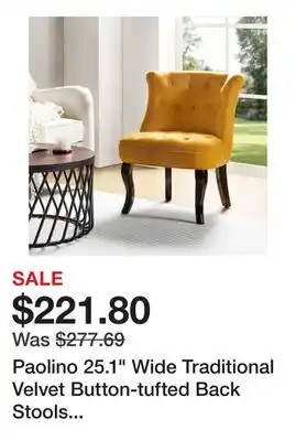 Bed Bath & Beyond Paolino 25.1 Wide Traditional Velvet Button-tufted Back Stools with Wood Legs by HULALA HOME - Mus offer