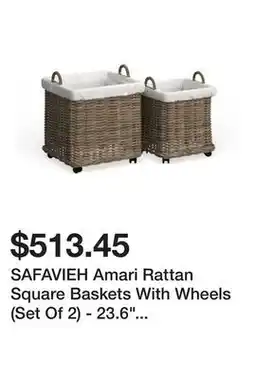 Bed Bath & Beyond SAFAVIEH Amari Rattan Square Baskets With Wheels (Set Of 2) - 23.6 x 23.6 x 21.6 offer