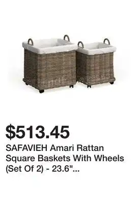 Bed Bath & Beyond SAFAVIEH Amari Rattan Square Baskets With Wheels (Set Of 2) - 23.6 x 23.6 x 21.6 offer