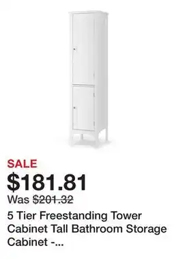 Bed Bath & Beyond 5 Tier Freestanding Tower Cabinet Tall Bathroom Storage Cabinet - White offer