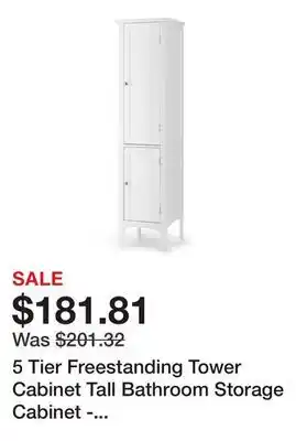 Bed Bath & Beyond 5 Tier Freestanding Tower Cabinet Tall Bathroom Storage Cabinet - White offer