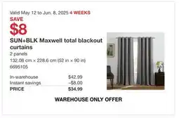Costco SUN+BLK Maxwell total blackout curtain offer
