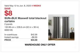 Costco SUN+BLK Maxwell total blackout curtain offer