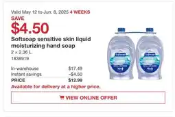 Costco Softsoap sensitive skin liquid moisturizing hand soap offer