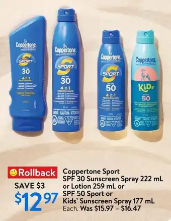 Walmart Coppertone Sport SPF 30 Sunscreen Spray or Lotion offer