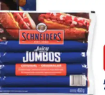 Walmart Schneiders Juicy Jumbos or Classic Recipe Smoked Sausages offer