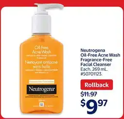Walmart Neutrogena Oil-Free Acne Wash Fragrance-Free Facial Cleanser offer