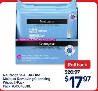 Walmart Neutrogena All In One Make-Up Removing Cleansing Wipes 2-Pack offer