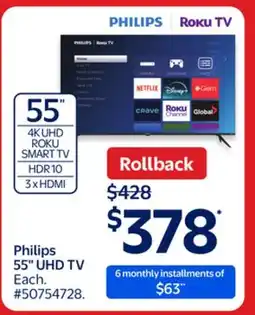 Walmart Philips 55 UHD TV offer
