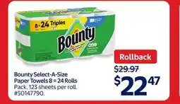 Walmart Bounty Select-A-Size Paper Towels 8=24 Rolls offer