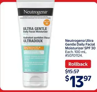 Walmart Neutrogena Ultra Gentle Daily Facial Moisturizer SPF 30 offer