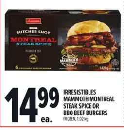 Metro IRRESISTIBLES MAMMOTH MONTREAL STEAK SPICE OR BBQ BEEF BURGERS offer