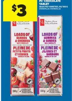 Real Canadian Superstore PC CHOCOLATE TABLET, 90/100 G offer