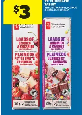 Real Canadian Superstore PC CHOCOLATE TABLET, 90/100 G offer