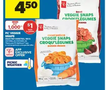 Real Canadian Superstore PC VEGGIE SNAPS, 180 G offer