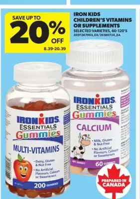 Real Canadian Superstore IRON KIDS CHILDREN'S VITAMINS OR SUPPLEMENTS, 60-120' S offer