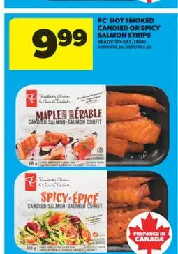 Real Canadian Superstore PC HOT SMOKED CANDIED OR SPICY SALMON STRIPS, 150 G offer