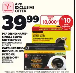 Independent Grocer PC OR NO NAME SINGLE SERVE COFFEE PODS, 72/100'S offer
