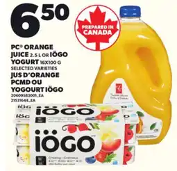 Independent Grocer PC ORANGE JUICE 2.5 L OR IÖGO YOGURT 16X100 G offer