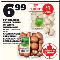 Independent Grocer PC ORGANICS WHOLE CREMINI OR WHITE MUSHROOMS, 680 G offer
