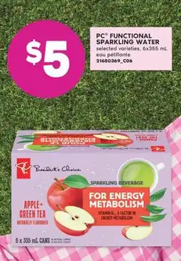 No Frills PC FUNCTIONAL SPARKLING WATER, 6X355 ML offer