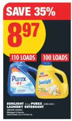 No Frills SUNLIGHT, 4 L 110 LOADS OR PUREX, 4.08-4.43 L LAUNDRY DETERGENT, 100 LOADS offer